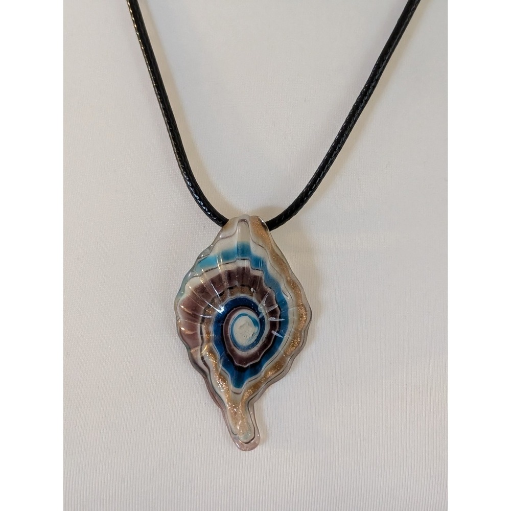 Murano Style Aventurine Glass Nautilus Sea Shell Pendant Spiral Swirl Necklace